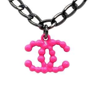 CHANEL Authentic Pink Logo Necklace